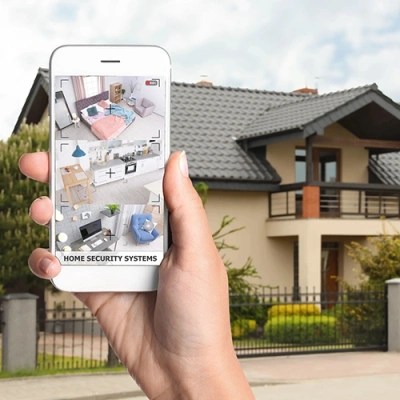 Wichita vivint phone display of cctv live feed in front of a house
